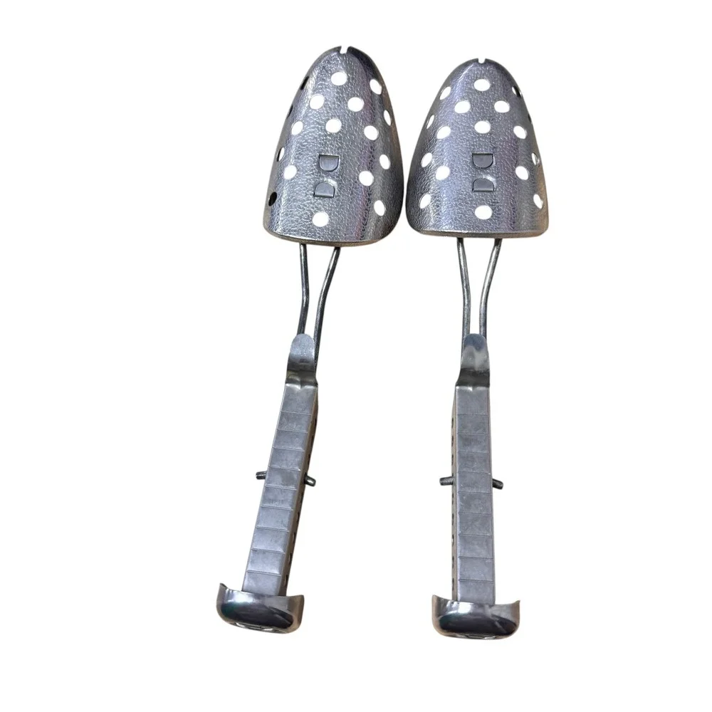 EKCO Adjustable Metal Shoe Trees Perforated Silver Tone Pair Vintage 10